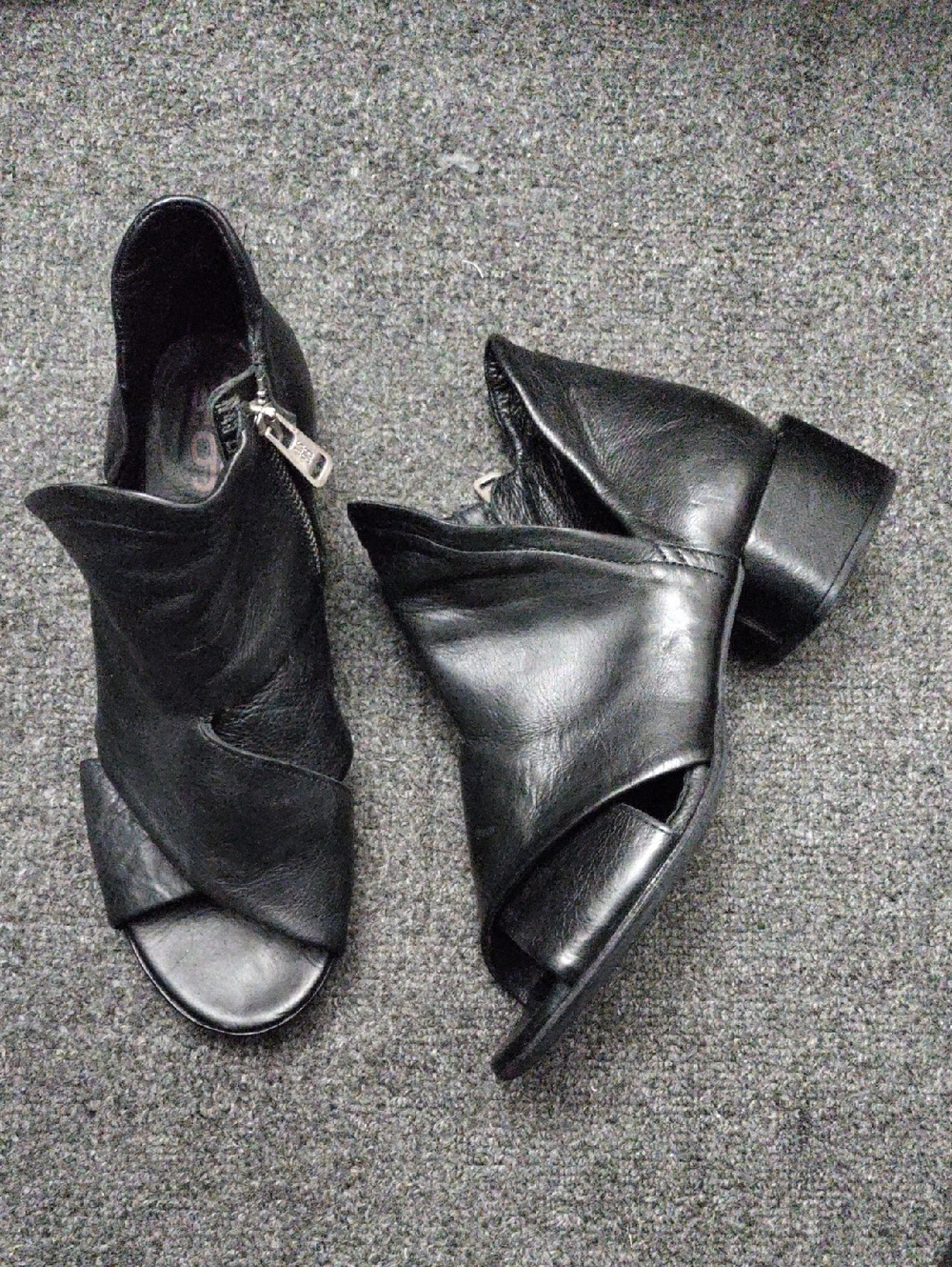 A.S.98 Black Leather Open-Toe Ankle Sandals
